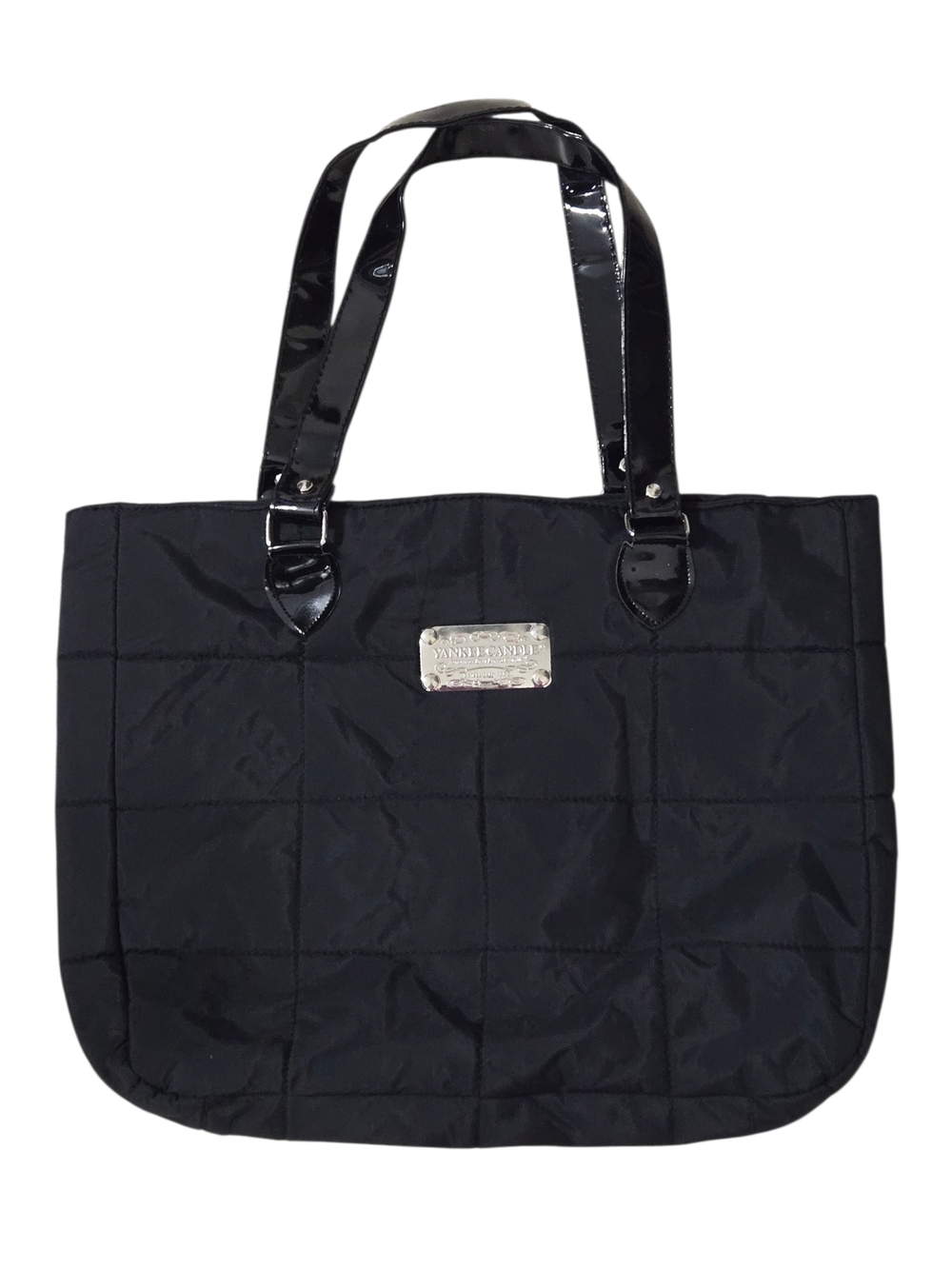 YANKEE CANDLE Black Quilted Classic Chic Tote Bag with Patent Straps